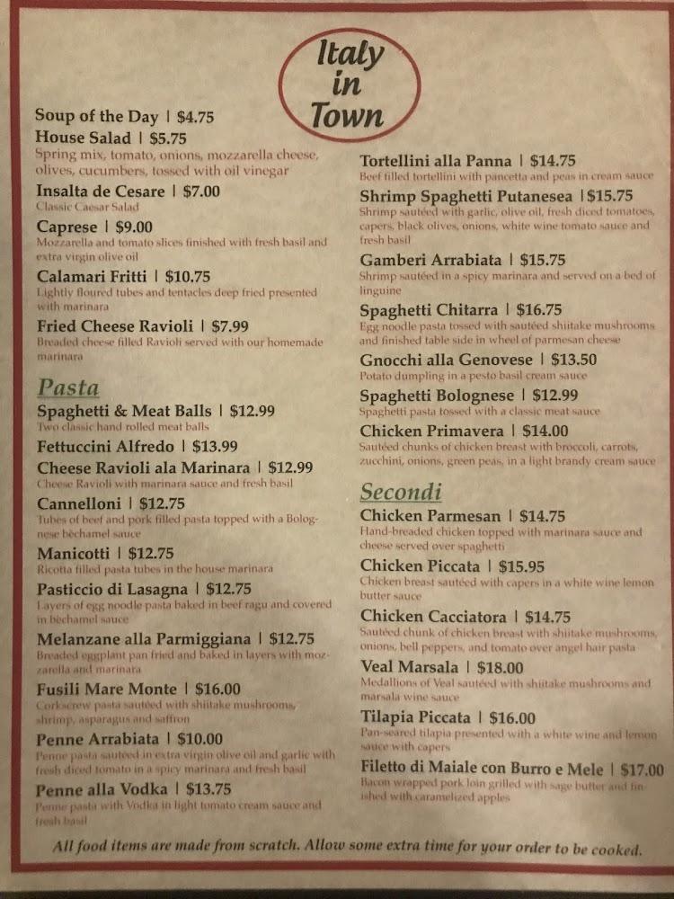Italy in Town Menu image 4